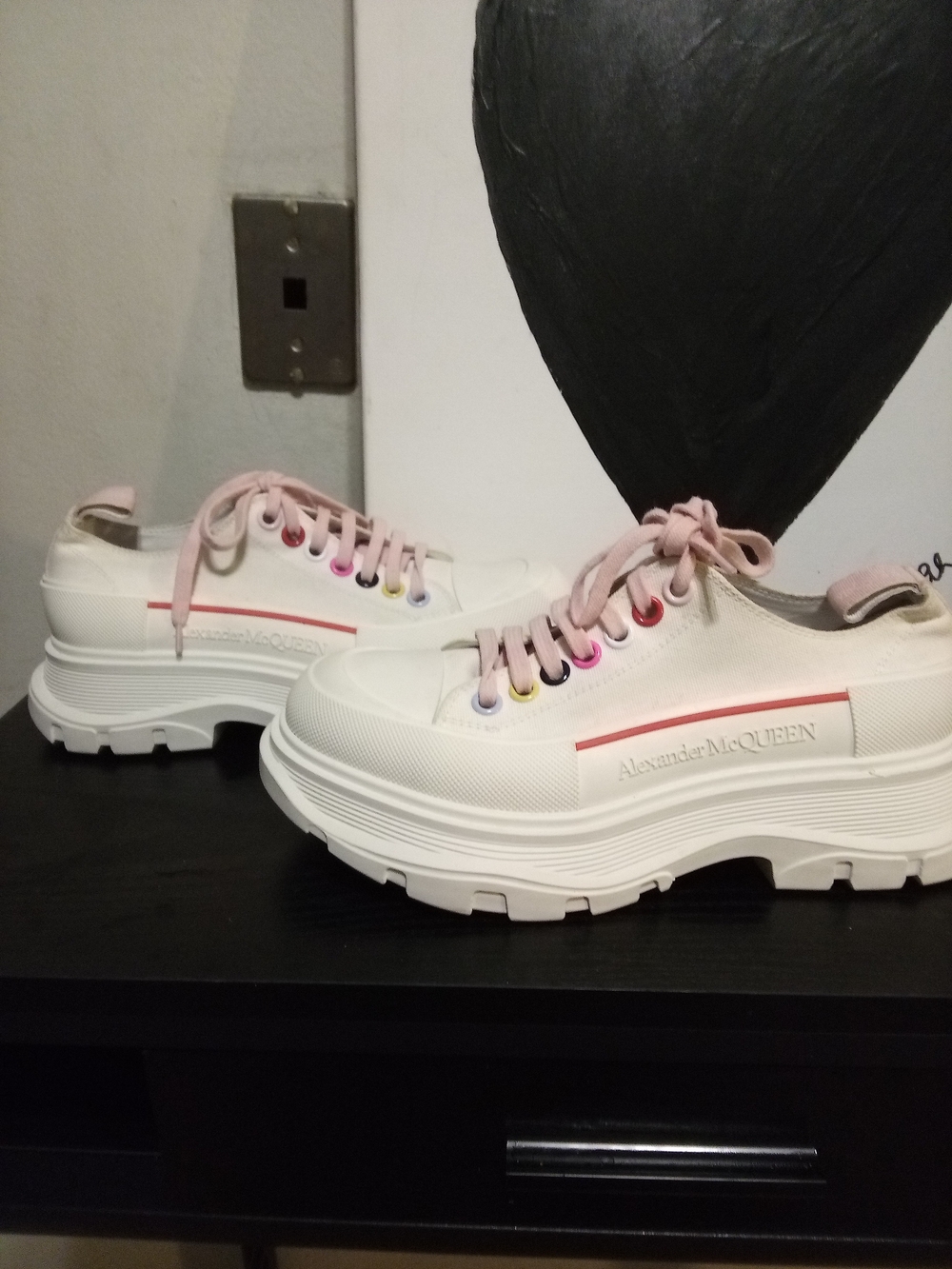 Alexander McQueen Women’s White Platform Lace-Up Sneakers with Pink Accents